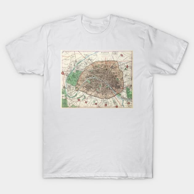 Vintage Map of Paris France (1872) T-Shirt by Bravuramedia